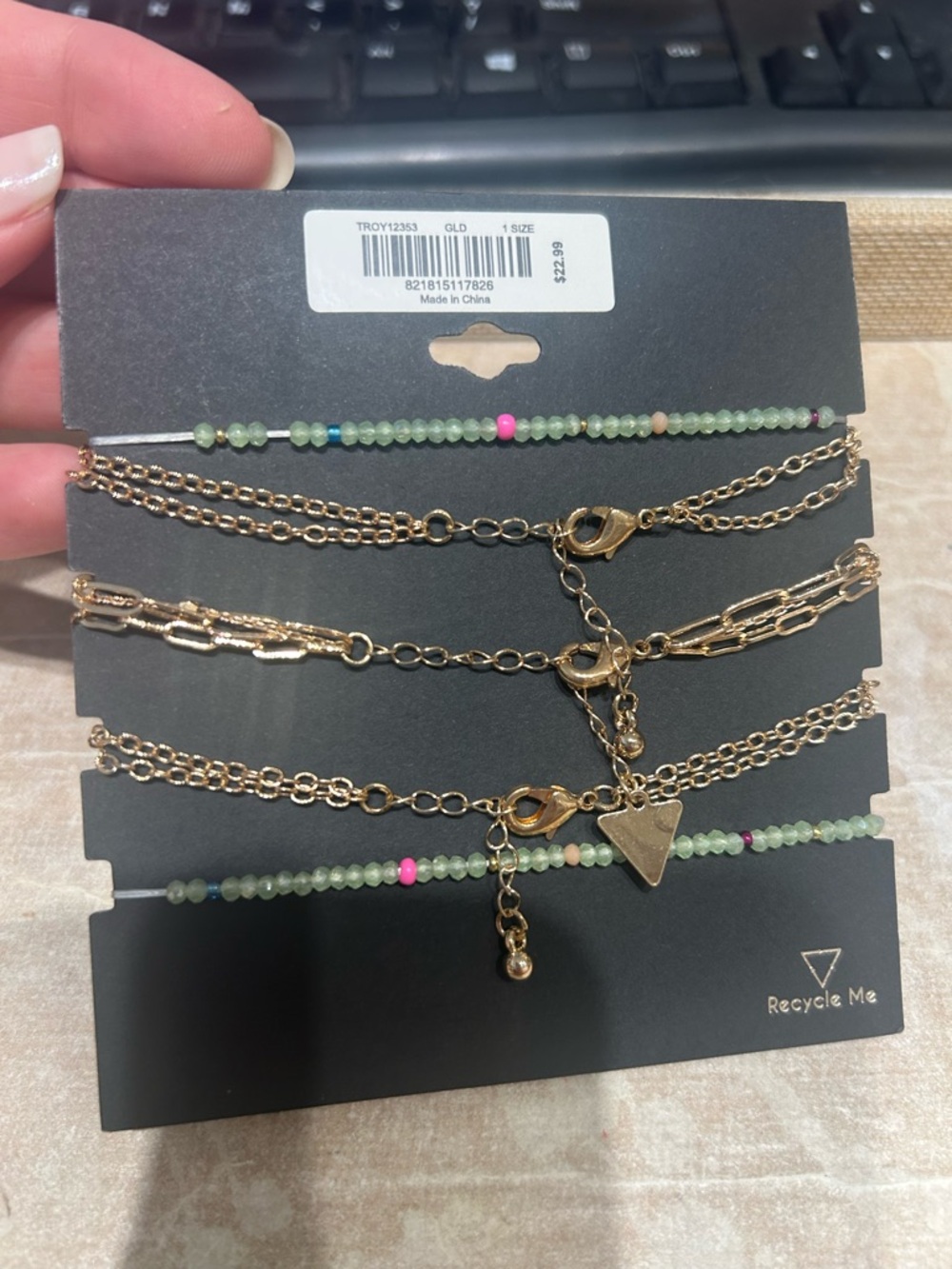 Guess Gold & Mint Butterfly Layered Bracelet Set - Picture 5 of 5